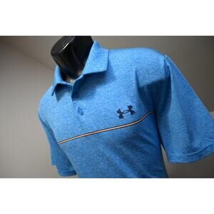 Under Armour Playoff Golf Polo Marled Blue Athletic Golf Shirt Mens Size Large